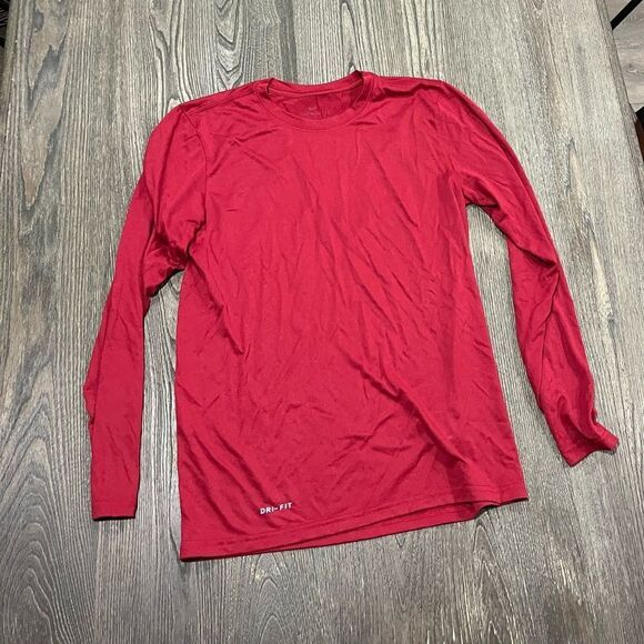 NWOT Nike Dri-Fit Mens T-Shirt Long Sleeve Crewneck Pullover Lightweight Red S - Picture 1 of 5